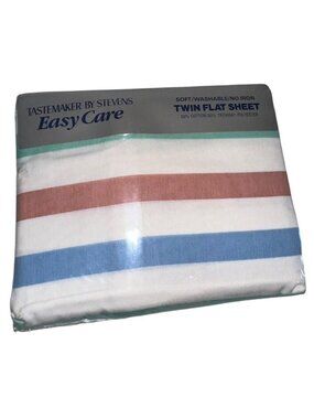NIP Tastemaker by Stevens Easy Care Twin Flat Sheet Stripe Pastel Cotton Blend